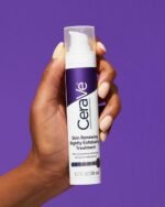 CeraVe Skin Renewing Nightly Exfoliating Treatment bottle with purple background
