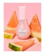Glow Recipe Watermelon Glow Niacinamide Dew Drops with pink background and water melons