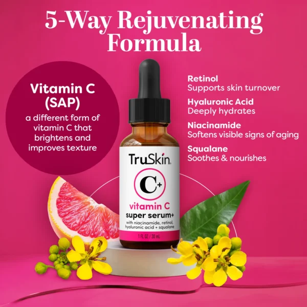 TruSkin Vitamin C+ Super Serum bottle with dropper applicator and outer box on Glamit.pk