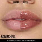 Huda Beauty Faux Filler Extra Shine Lip Gloss bombshell before after