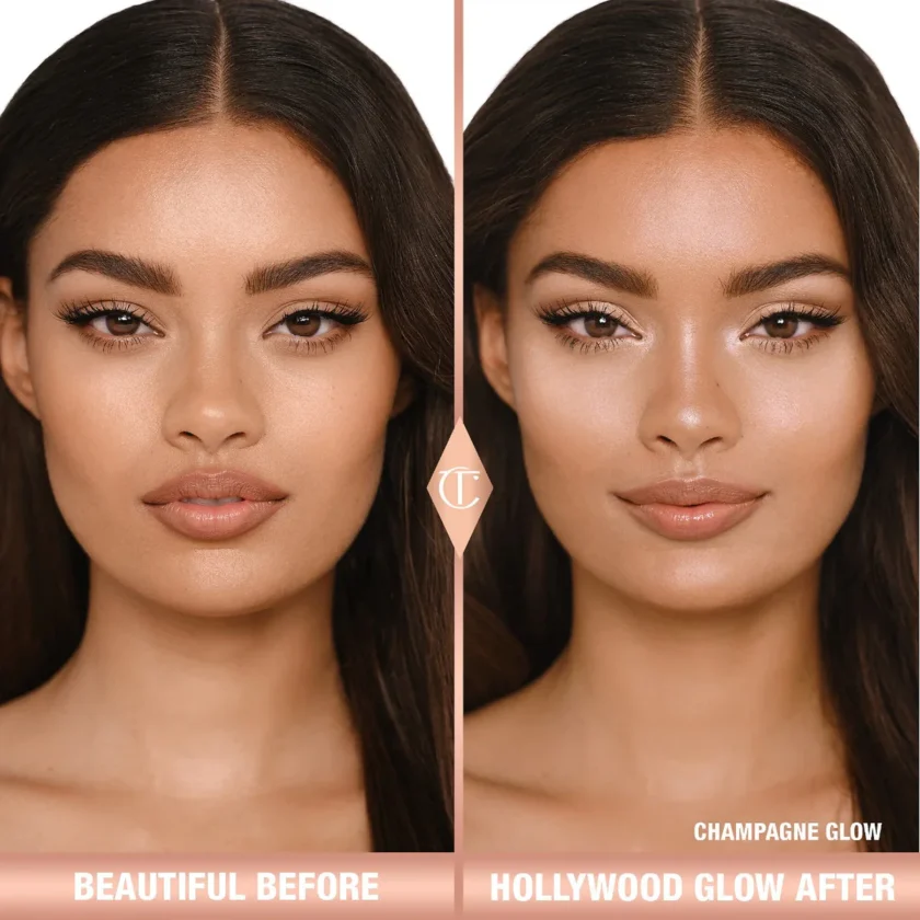 Charlotte Tilbury Hollywood Glow Glide Architect Highlighter before after results