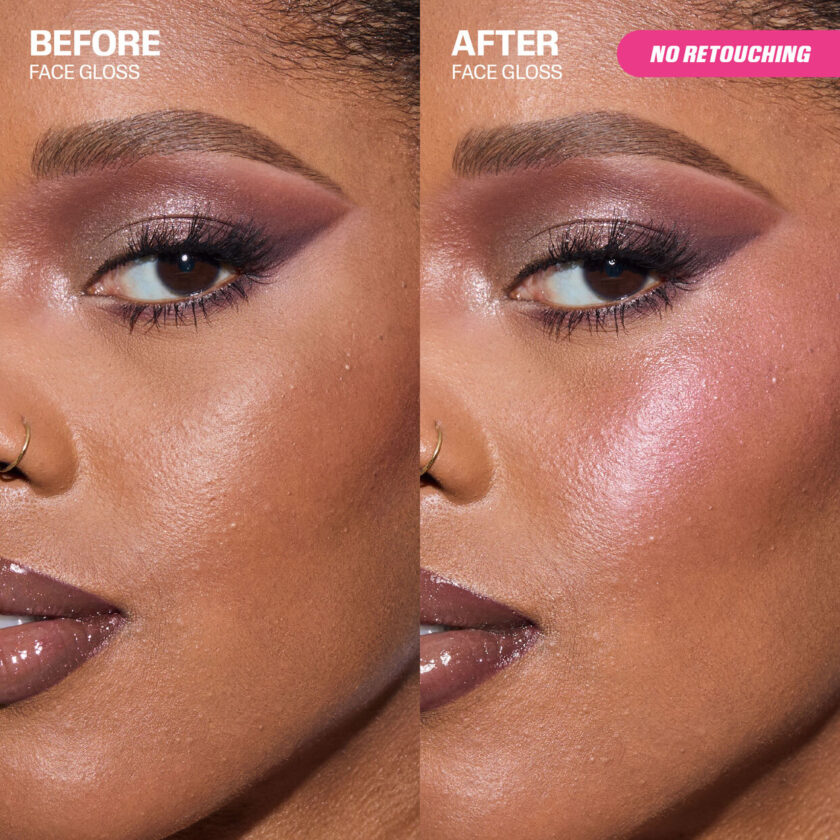 Huda Beauty - Icy Nude PH Face Gloss before after result