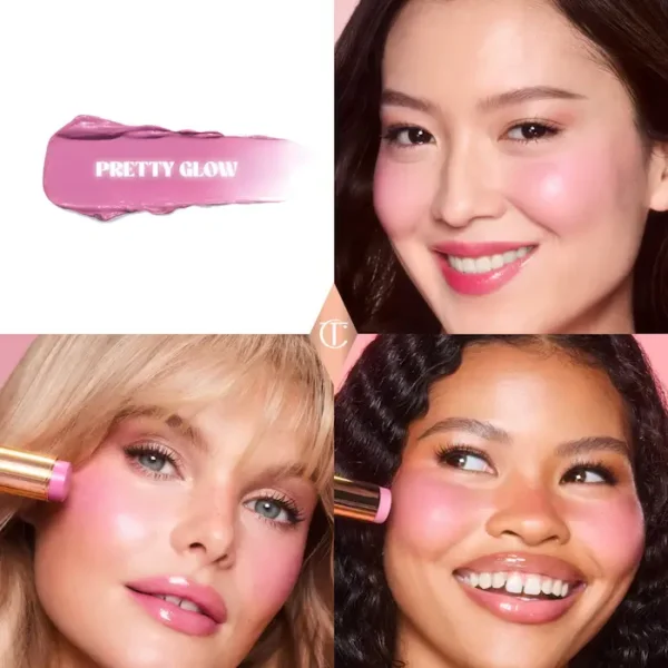 Charlotte Tilbury Unreal Lip + Cheek Glow Blush Stick with Hyaluronic Acid swatches