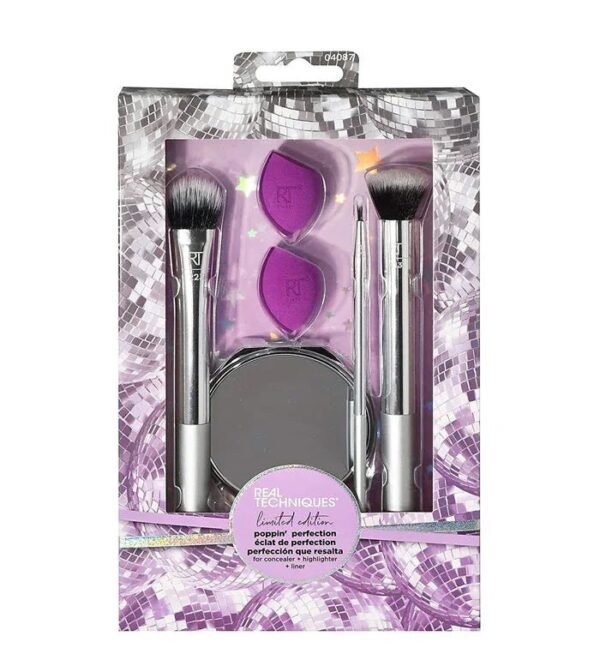Real Techniques Limited Edition Poppin' Perfection 5-piece makeup brush set with vibrant handles - Glamit.pk