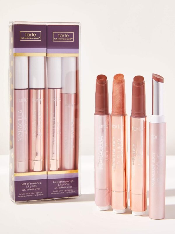 The Tarte Best Of Maracuja Juicy Lips Set gift box showcasing multiple shades of click-up juicy lip balms on Glamit Pakistan.
