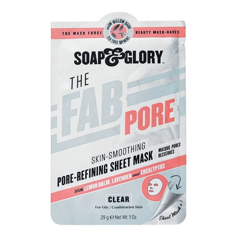 Soap and Glory The Fab Pore Skin Smoothing Sheet Mask 29g single-use pink and white packaging displayed on Glamit Pakistan.