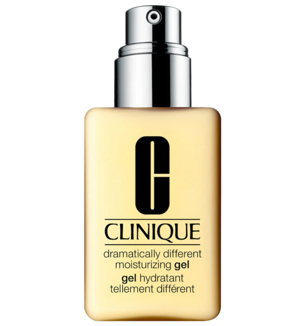 Front view of the iconic square yellow pump bottle of CLINIQUE Dramatically Different Moisturizing Gel 125ml, displayed on a clean luxury background available on glamit.pk Pakistan.