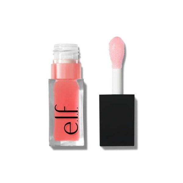 Close-up of e.l.f. Glow Reviver Lip Oil in the shade Red Delicious showing the sheer berry red oil inside a clear bottle with a plush applicator, available on glamit.pk Pakistan.