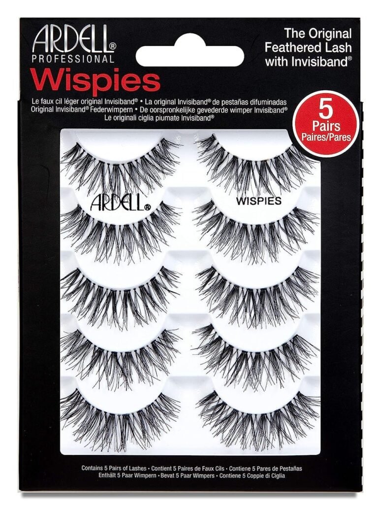 A single pair of classic Ardell Wispies Black false eyelashes displayed inside its iconic white and green cardboard packaging, highlighting the signature feathery criss-cross lash design, available on glamit.pk Pakistan.