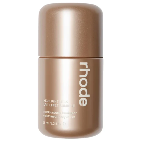 Rhode Highlight Milk Multipurpose Luminizer in Shade 03 pearly warm bronze bottle with sleek minimal packaging available on GLAMIT PK