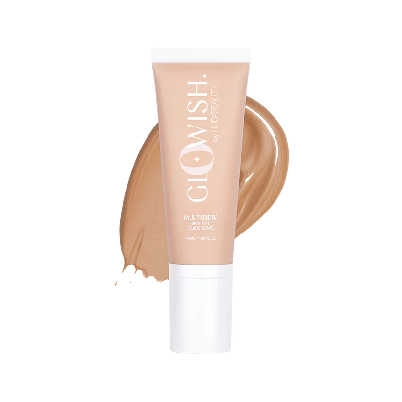 Huda Beauty GloWish MultiDew Skin Tint Foundation tubes available on GLAMIT PK