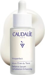 Caudalie Vinoperfect Radiance Serum glass bottle with dropper on a clean white background