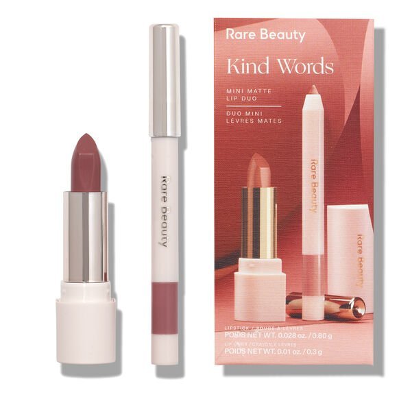 Rare Beauty Kind Words Mini Matte Lip Duo featuring mini lipstick and lip liner set available on GLAMIT PK