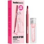 HUDA BEAUTY Kiss Me Rosy Pink Lip Duo featuring Lip Contour Stain in Rosewood and Faux Filler Lip Oil in Pink Lady available on GLAMIT PK