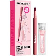 HUDA BEAUTY Kiss Me Rosy Pink Lip Duo featuring Lip Contour Stain in Rosewood and Faux Filler Lip Oil in Pink Lady available on GLAMIT PK