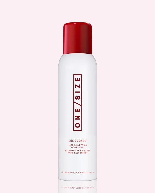 ONE/SIZE Oil Sucker Liquid Blotting Paper Spray aerosol bottle displaying clear typography on a clean background