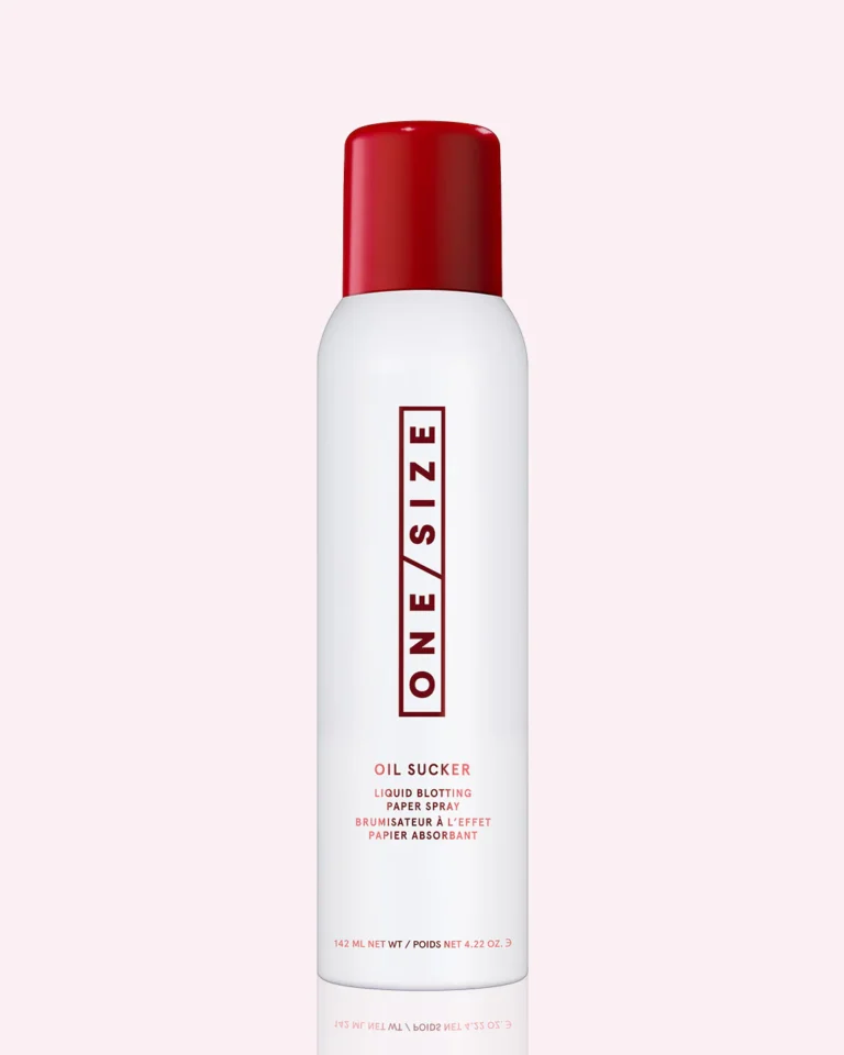 ONE/SIZE Oil Sucker Liquid Blotting Paper Spray aerosol bottle displaying clear typography on a clean background