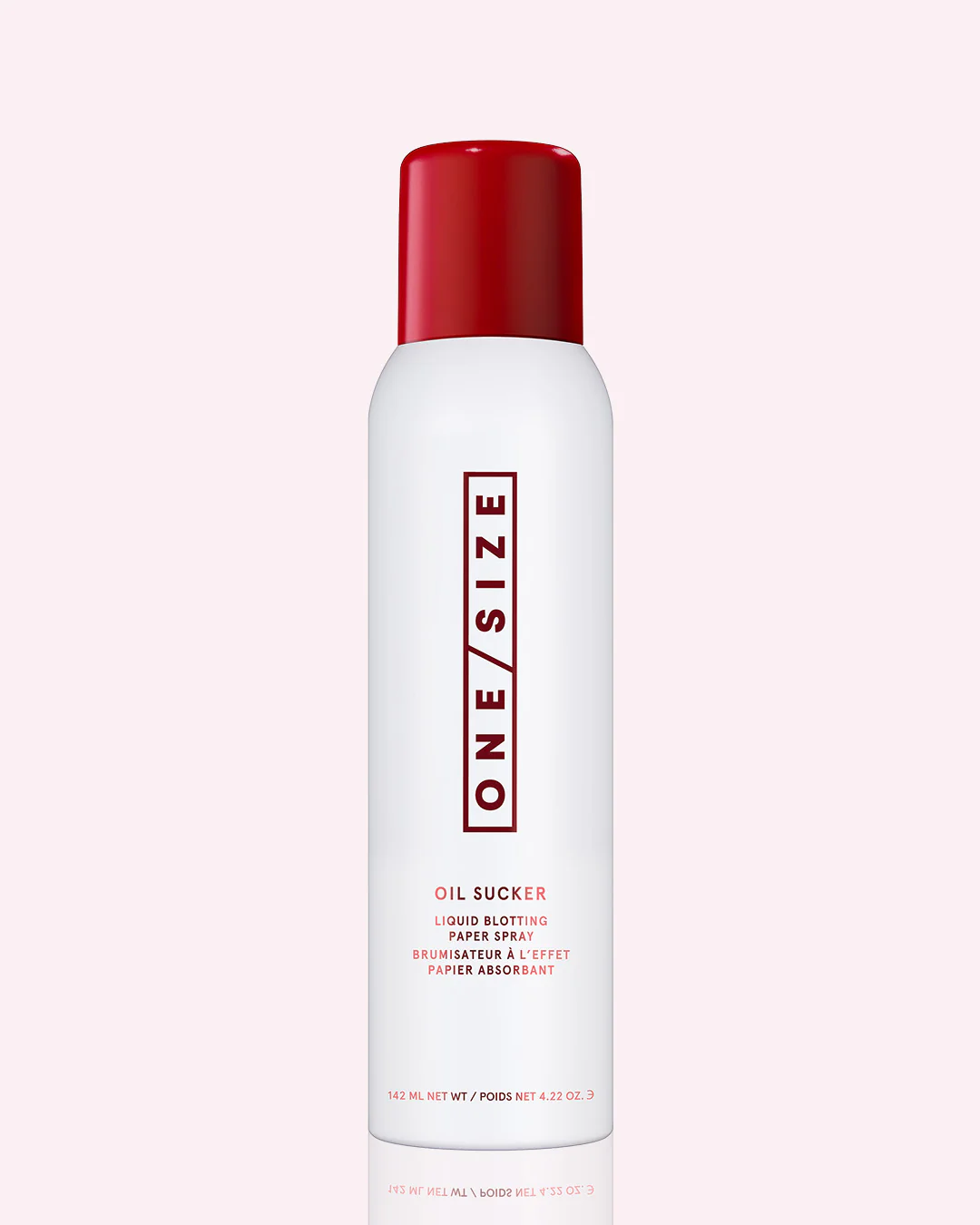 ONE/SIZE Oil Sucker Liquid Blotting Paper Spray aerosol bottle displaying clear typography on a clean background