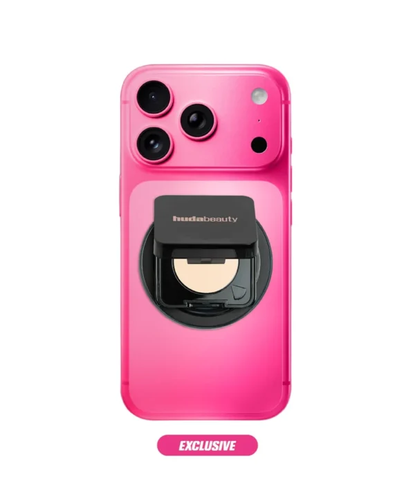 Huda Beauty Easy Bake Pressed Powder Phone Grip attached to a smartphone available on GLAMIT PK
