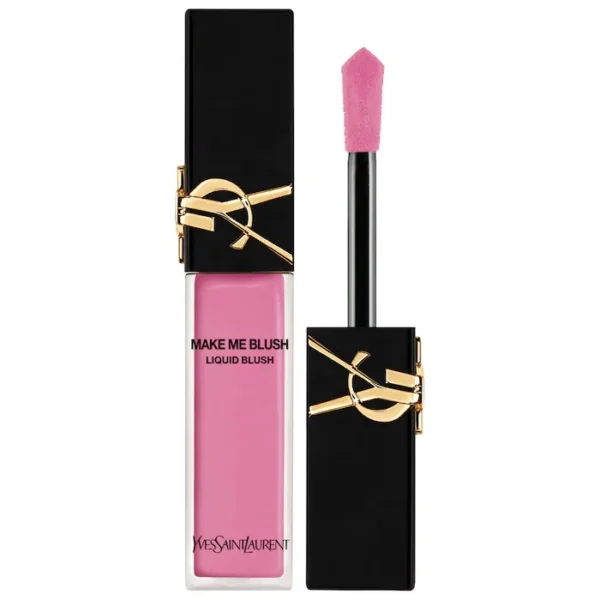 Yves Saint Laurent Make Me Blush Liquid Blush tube with iconic gold YSL logo next to its plush doe-foot applicator - Glamit.pk