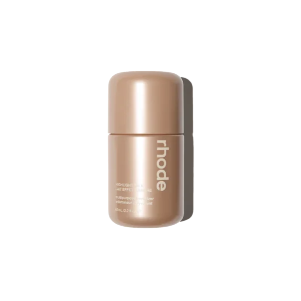 Rhode Highlight Milk Multipurpose Luminizer in Shade 02 pearly champagne bottle with sleek minimal packaging available on GLAMIT PK