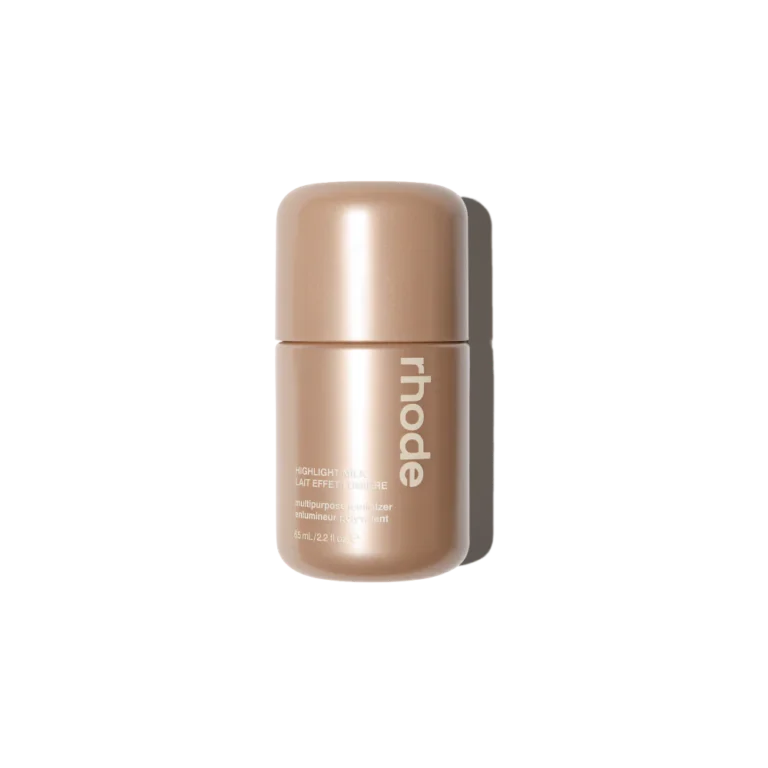 Rhode Highlight Milk Multipurpose Luminizer in Shade 02 pearly champagne bottle with sleek minimal packaging available on GLAMIT PK
