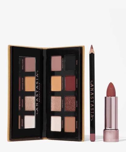 Anastasia Beverly Hills Mini Soft Glam Deluxe Trio featuring eyeshadow palette, mini lipstick, and mini lip liner available on GLAMIT PK
