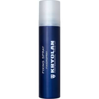 Dark blue aerosol bottle of Kryolan Professional Make-up Fixing Spray on a white background.