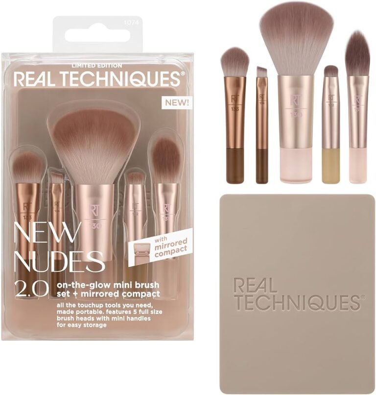 Real Techniques New Nudes On the Glow Mini Brush Kit Compact Mirror available on GLAMIT PK