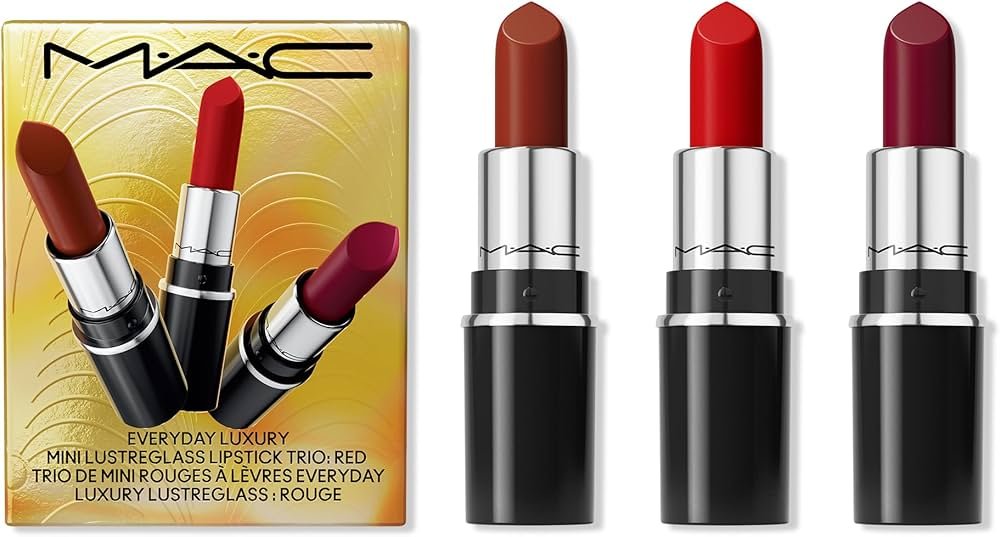 MAC Everyday Luxury Mini Lustreglass Lipstick Trio Red available on GLAMIT PK