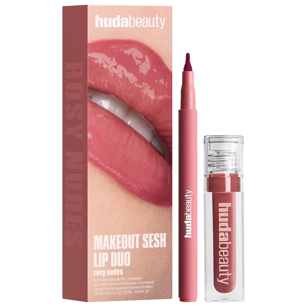 Huda Beauty Makeout Sesh Lip Duo Rosy Nudes available on GLAMIT PK